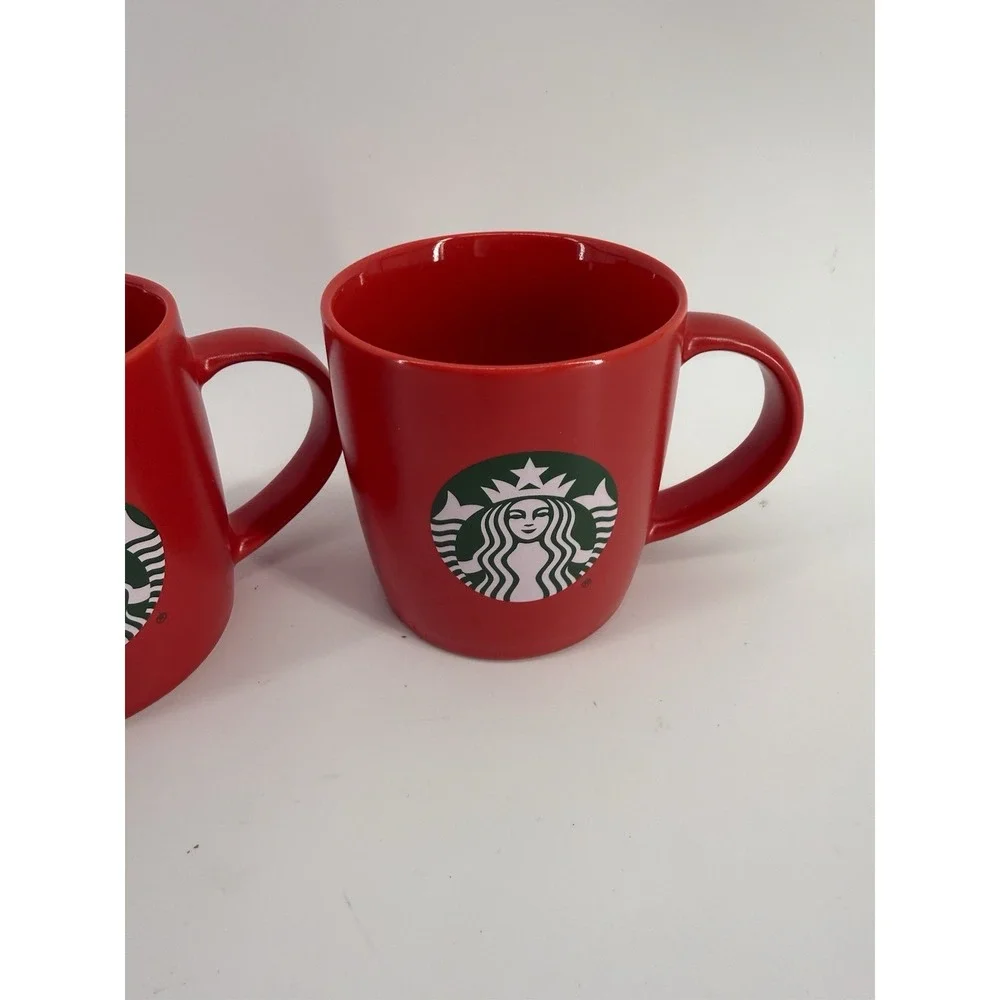 Starbucks Mugs Red w/ Green Siren Logo 12oz Coffee Cups
